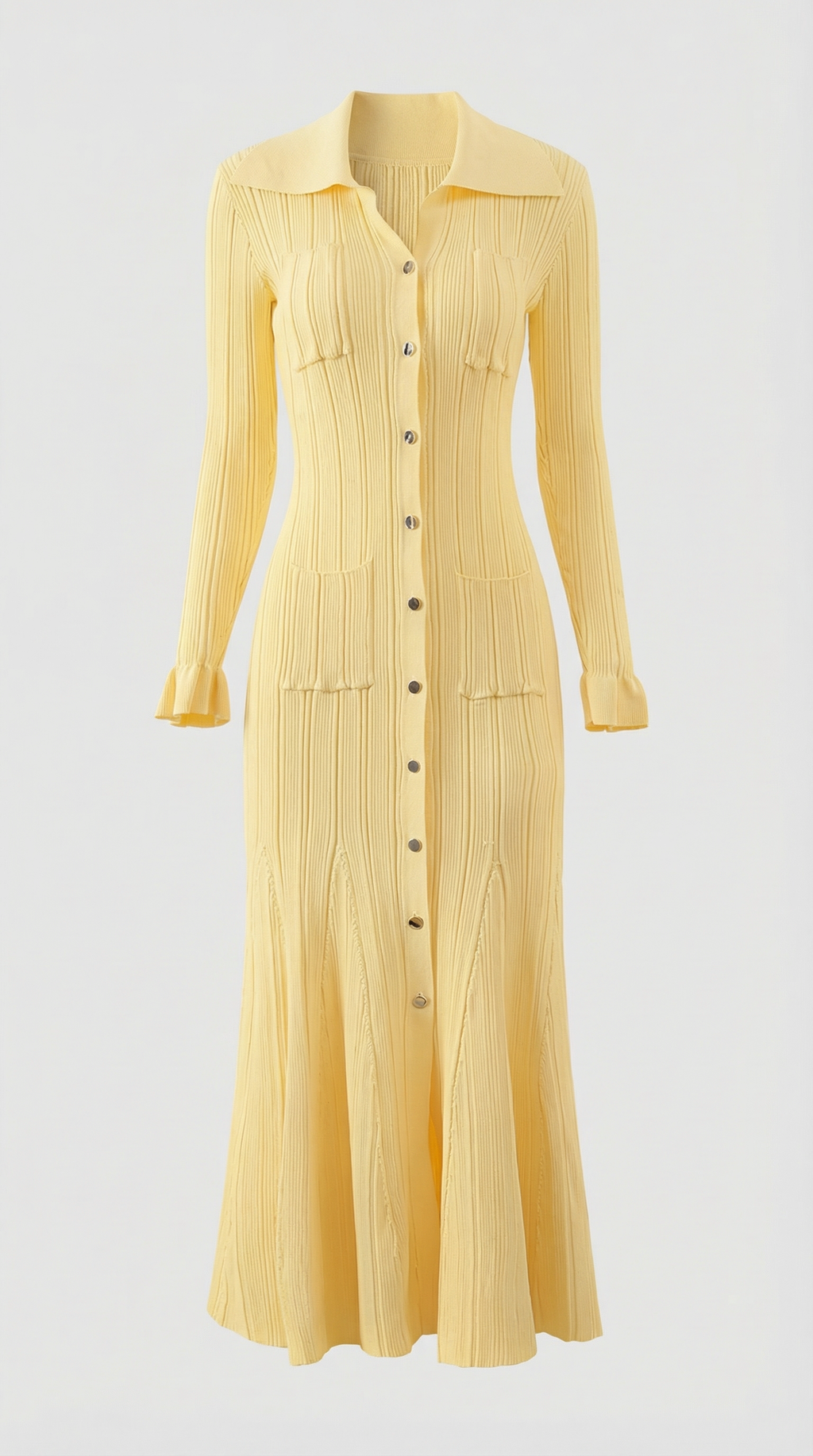 Lena Ribbed Knit Button-Down Midi Dress