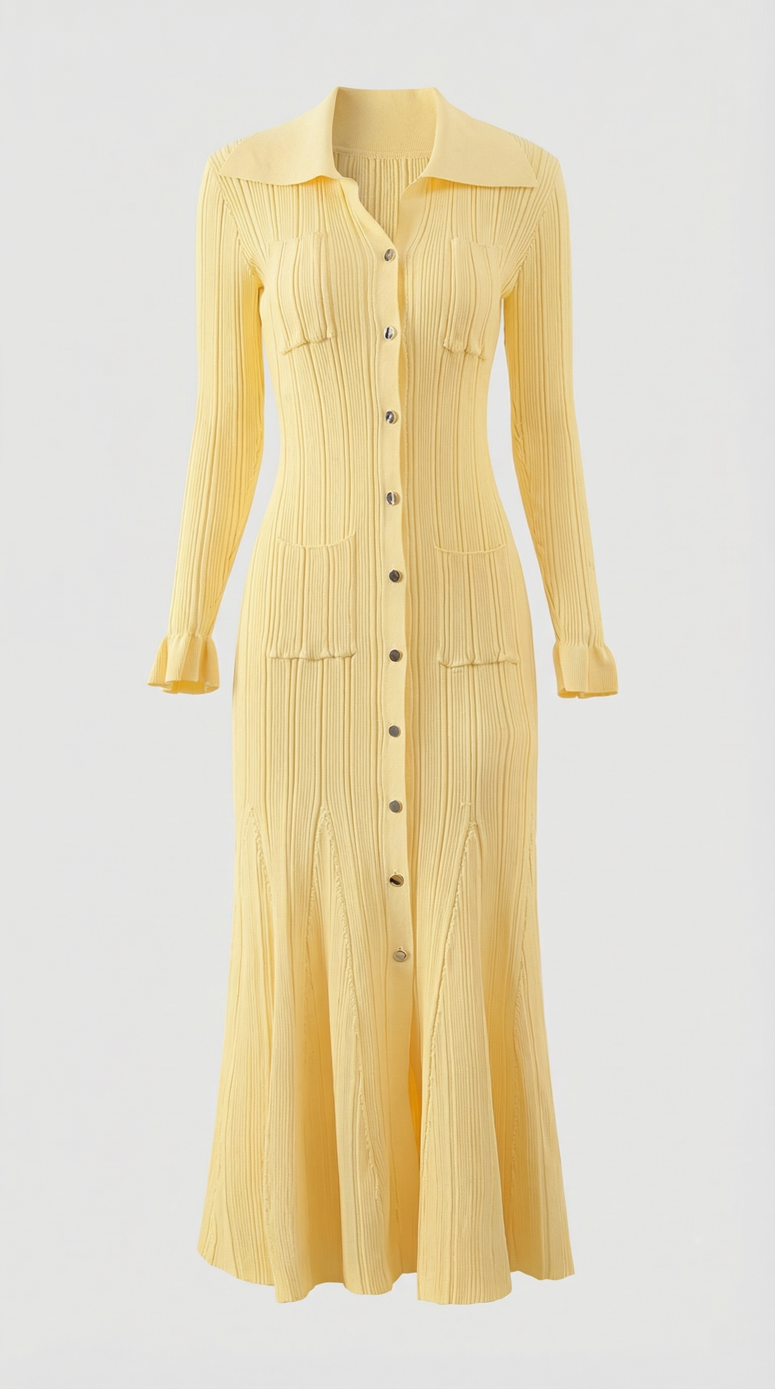 Lena Ribbed Knit Button-Down Midi Dress