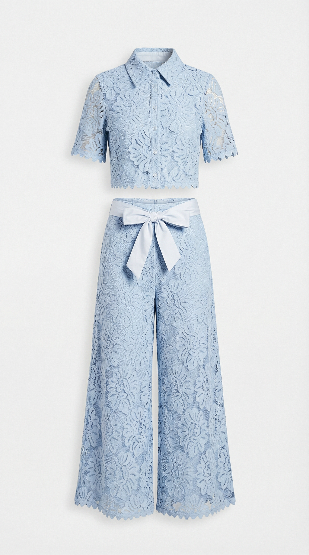 Senti Cropped Lace Shirt & Wide-Leg Trouser Set