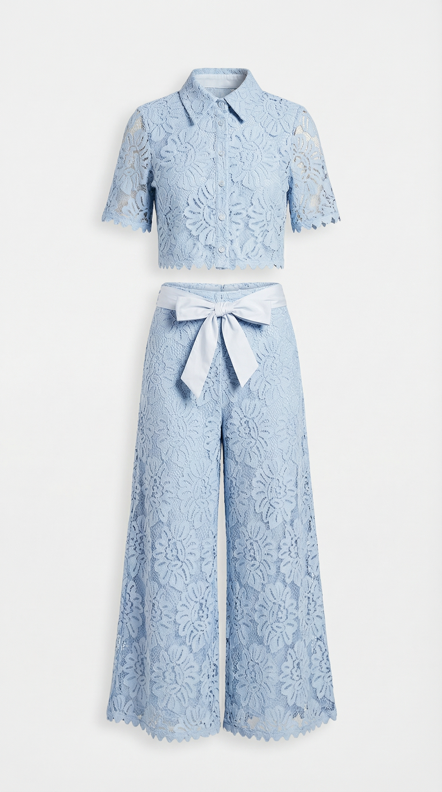 Senti Cropped Lace Shirt & Wide-Leg Trouser Set