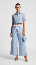 Senti Cropped Lace Shirt & Wide-Leg Trouser Set