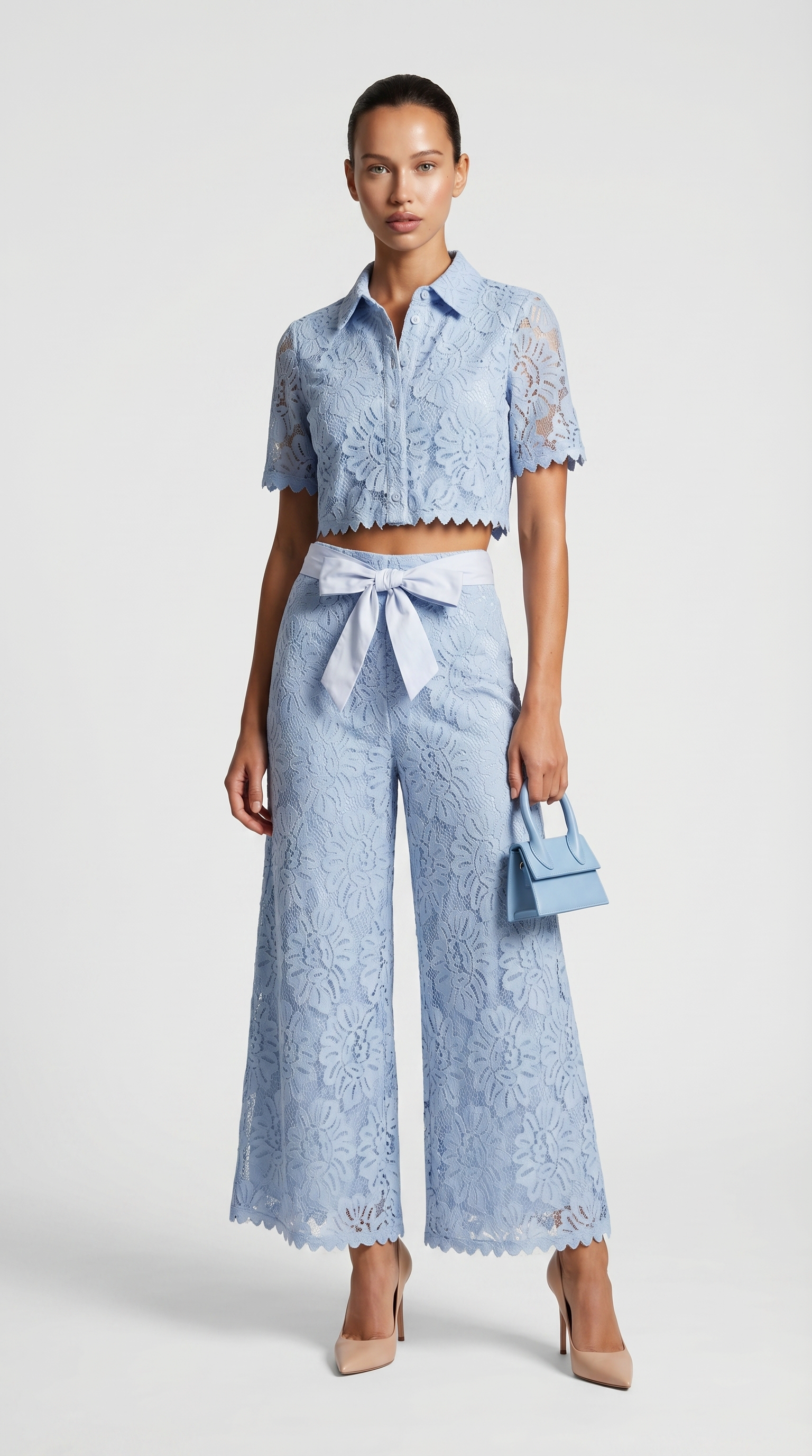 Senti Cropped Lace Shirt & Wide-Leg Trouser Set