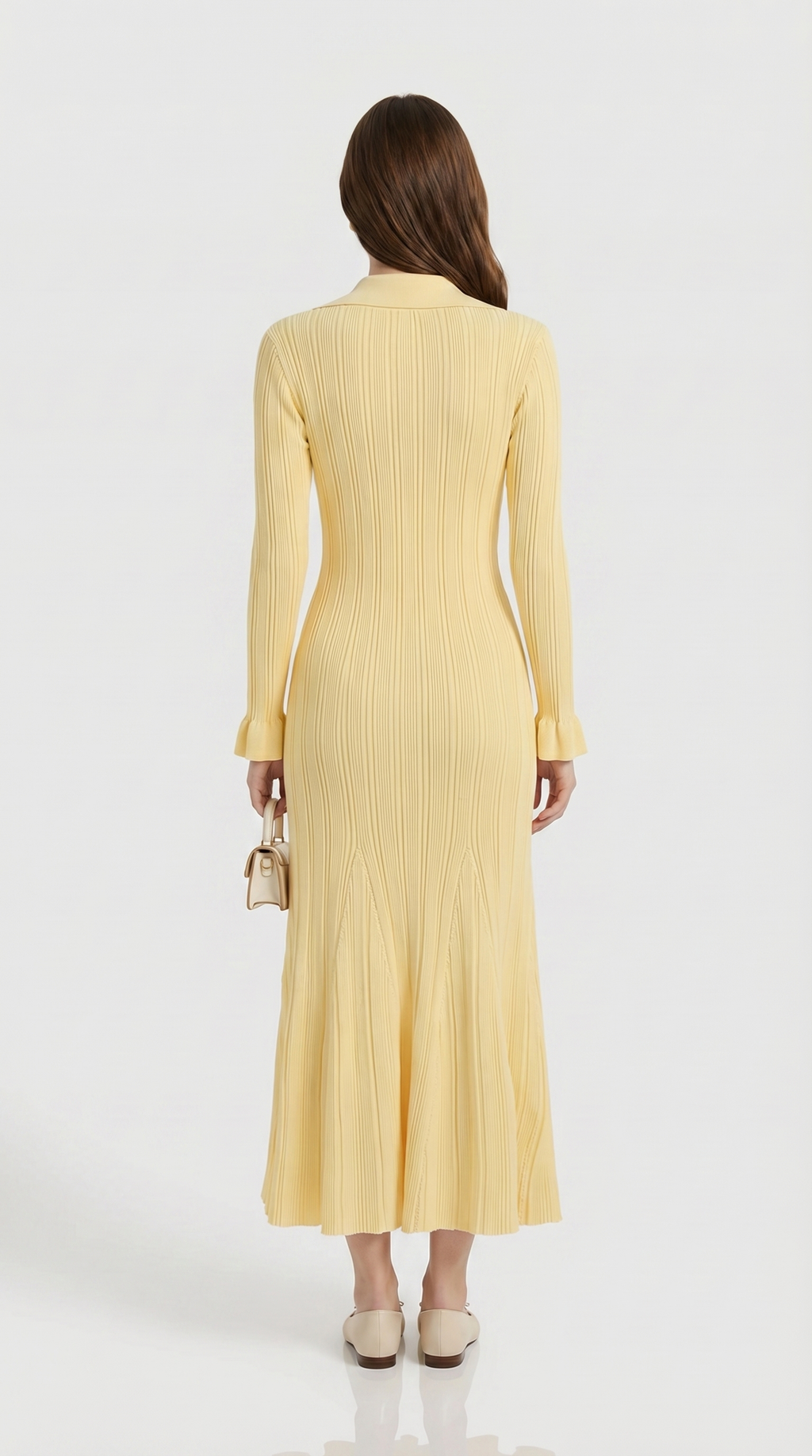 Lena Ribbed Knit Button-Down Midi Dress