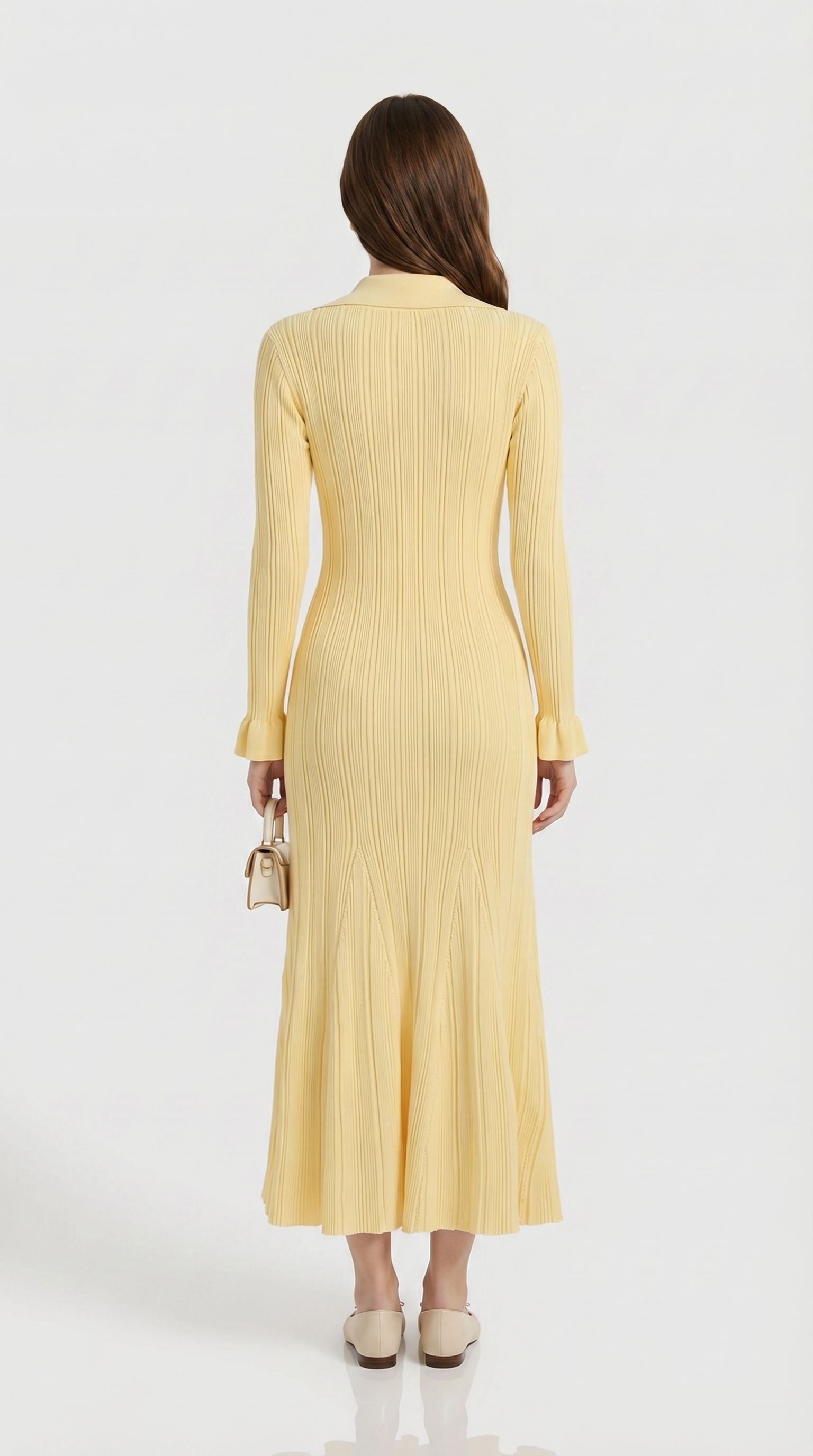 Lena Ribbed Knit Button-Down Midi Dress