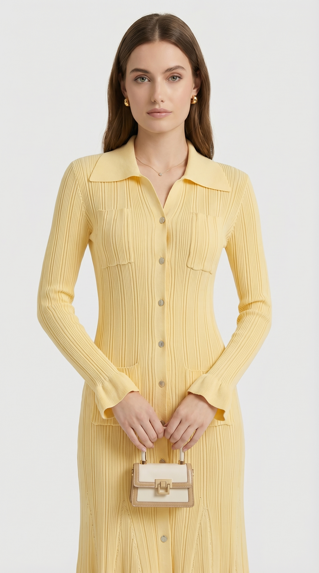 Lena Ribbed Knit Button-Down Midi Dress