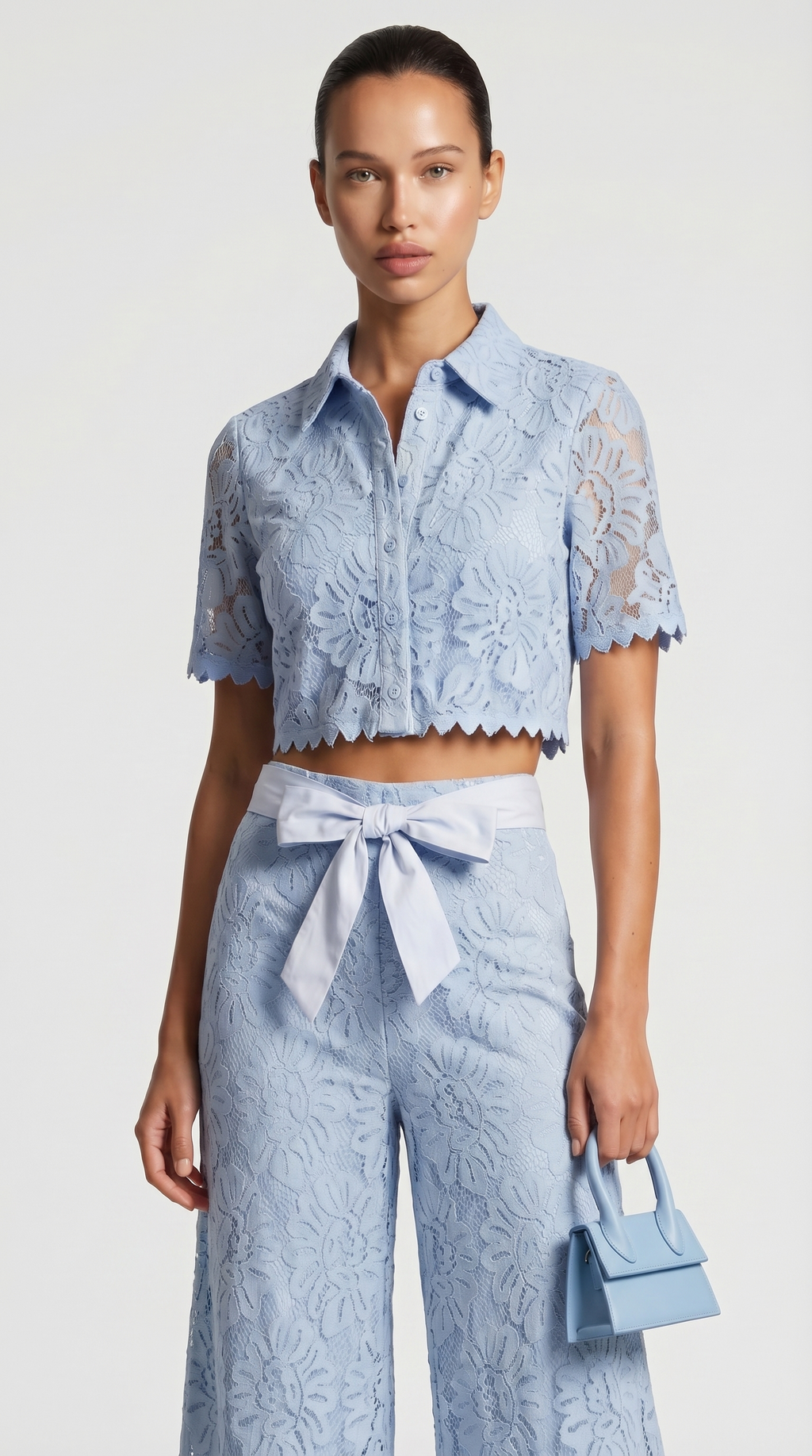 Senti Cropped Lace Shirt & Wide-Leg Trouser Set