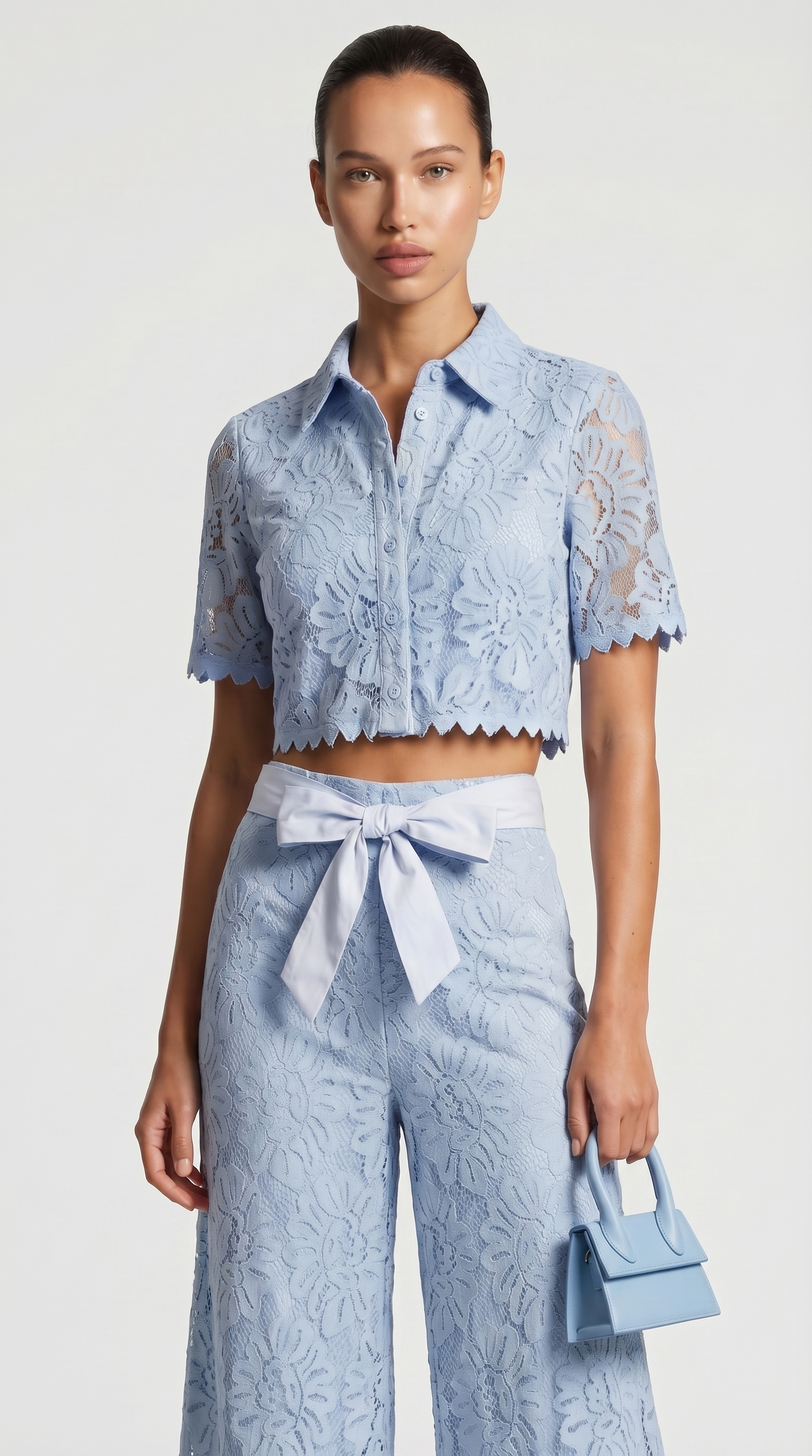 Senti Cropped Lace Shirt & Wide-Leg Trouser Set