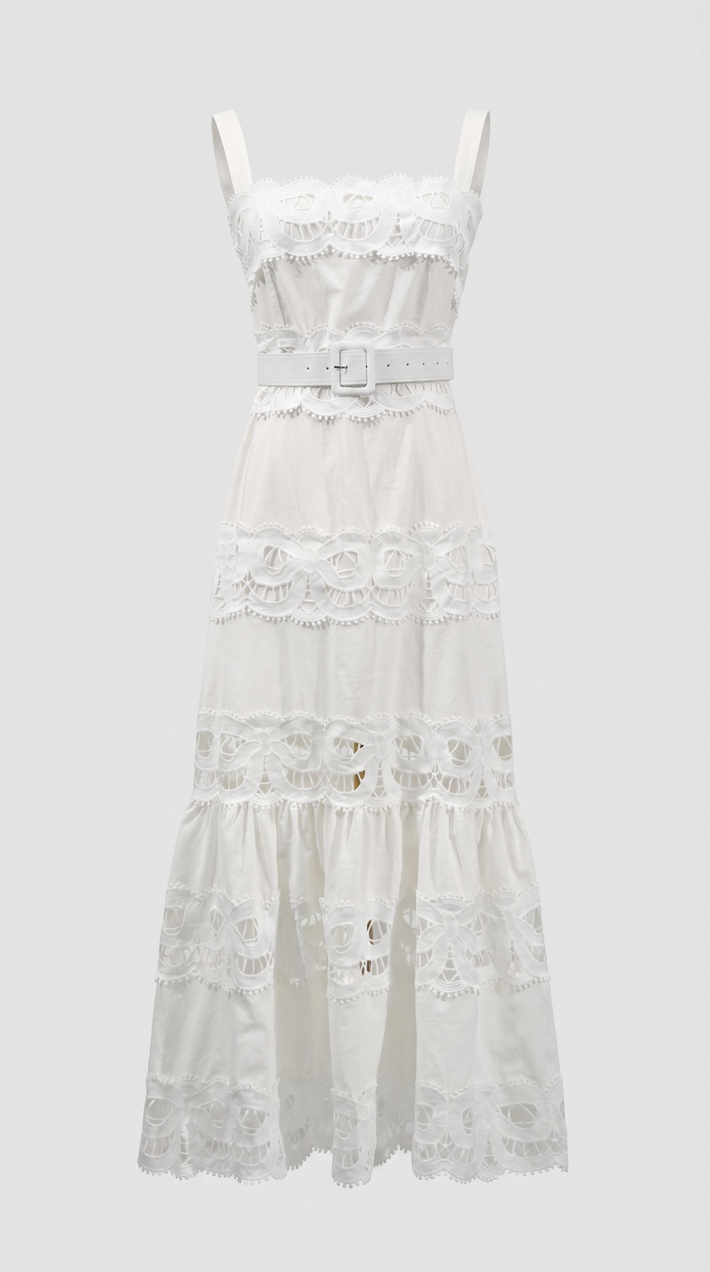 Raya Belted Eyelet Lace Maxi Dress