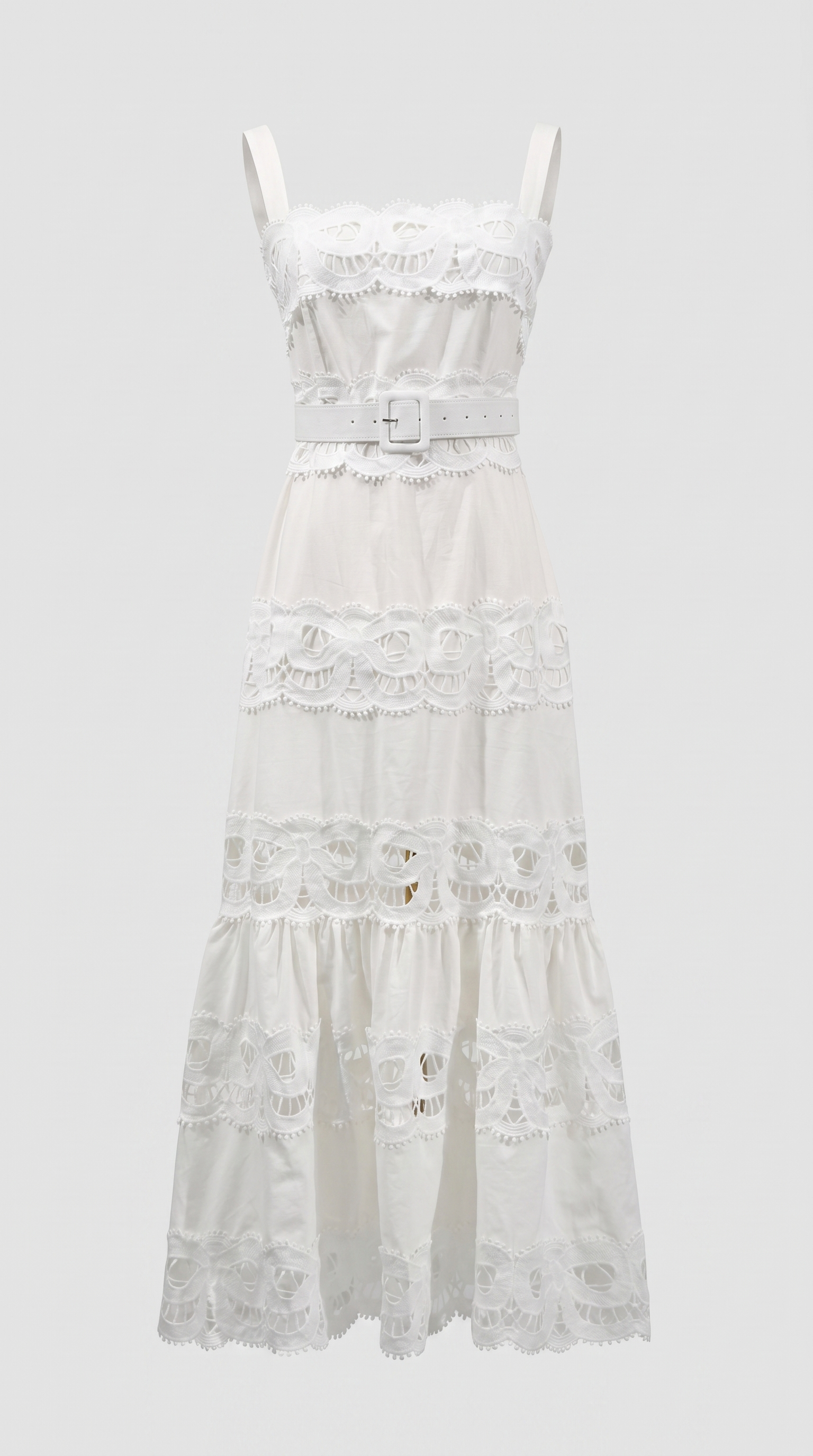 Raya Belted Eyelet Lace Maxi Dress