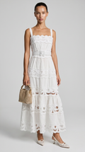 Raya Belted Eyelet Lace Maxi Dress