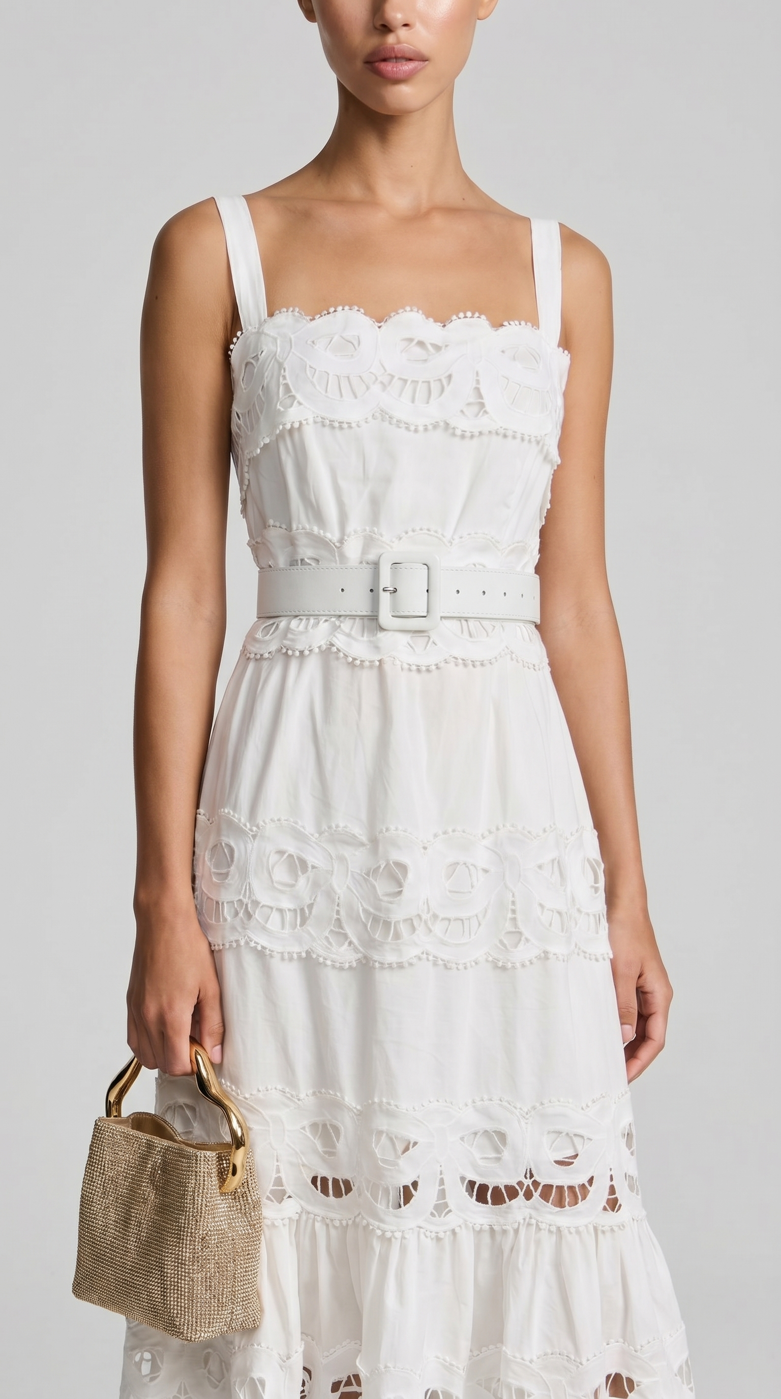 Raya Belted Eyelet Lace Maxi Dress