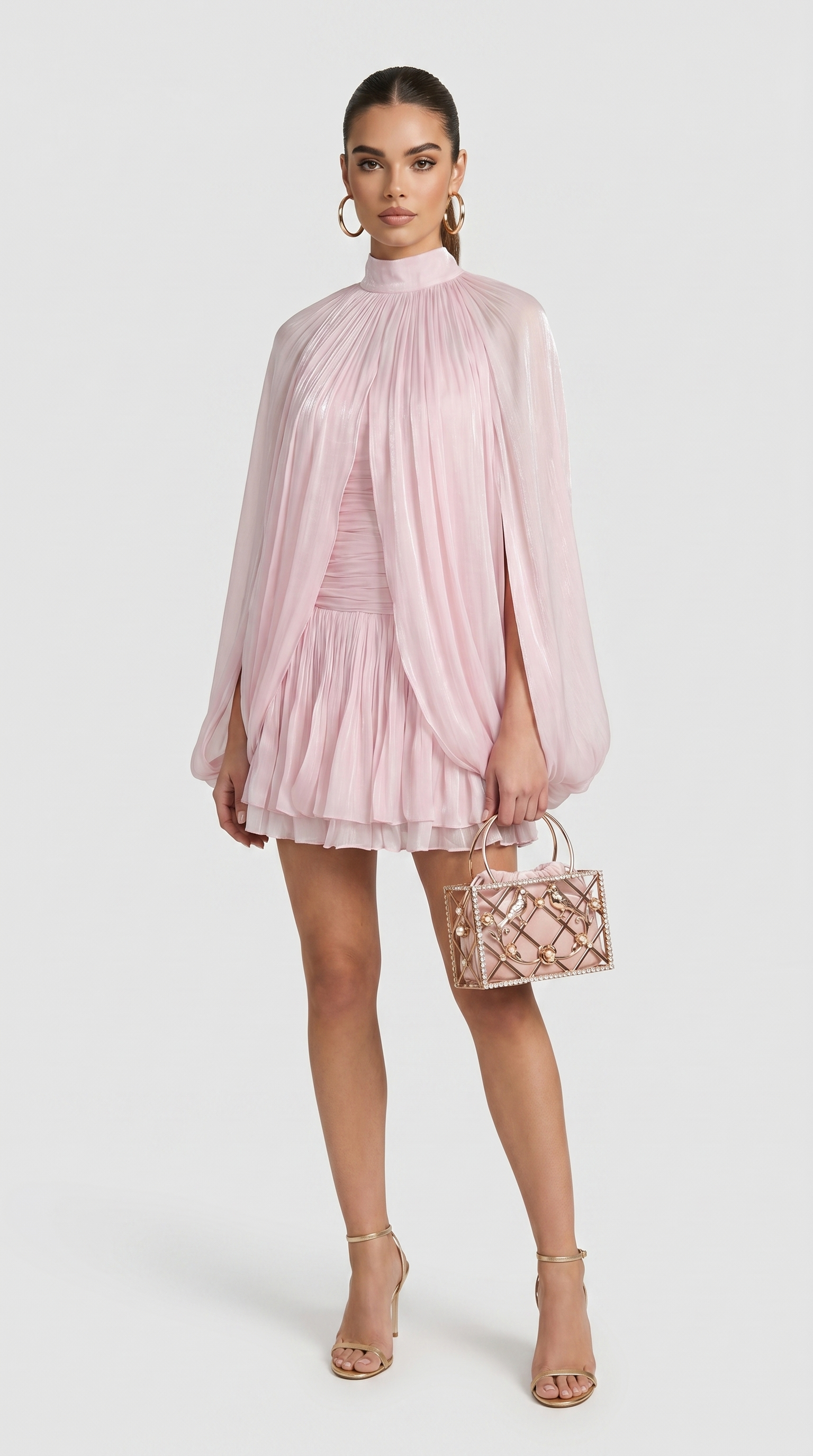 Milo Cape-Overlay Silk Mini Dress