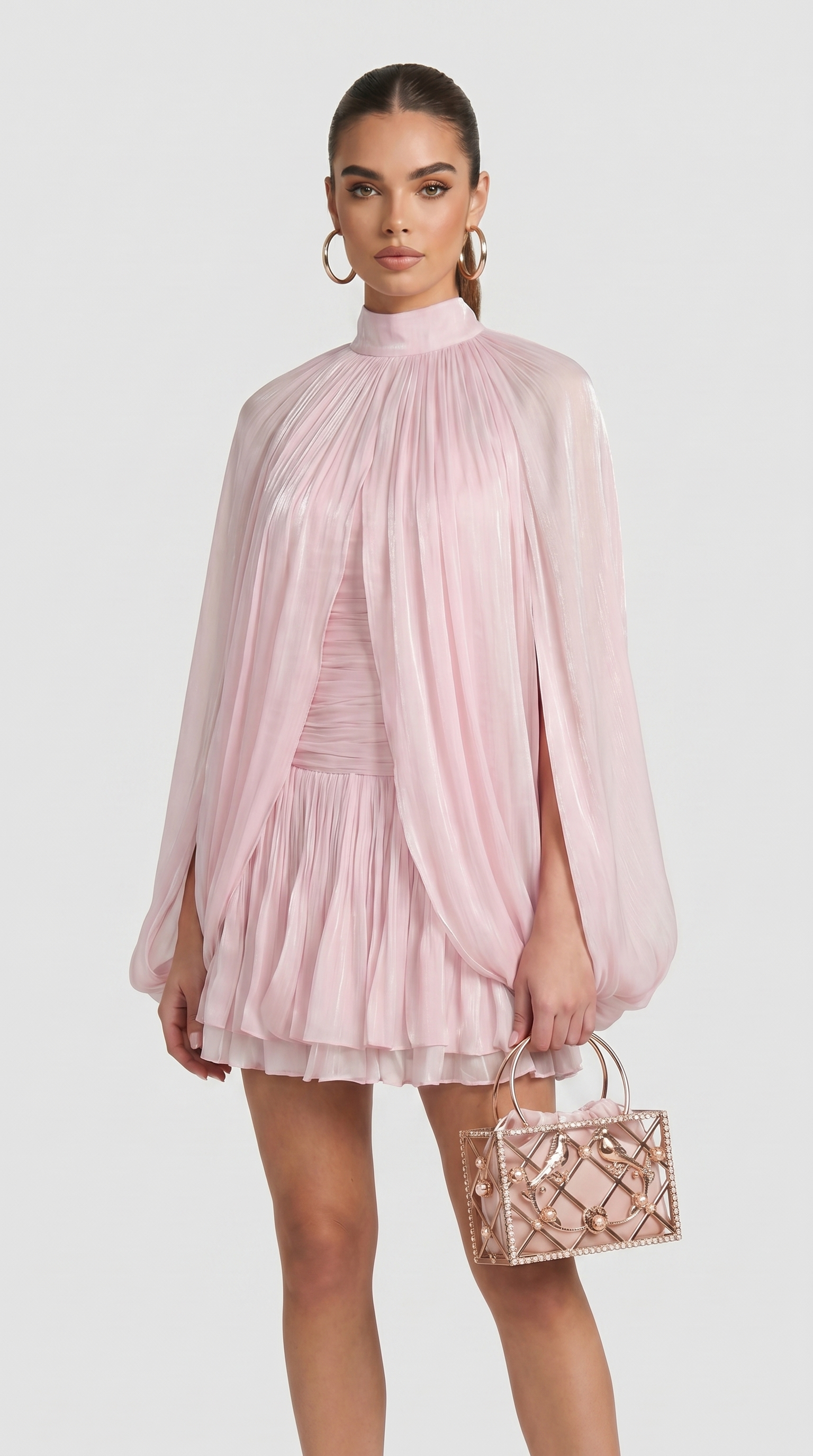 Milo Cape-Overlay Silk Mini Dress