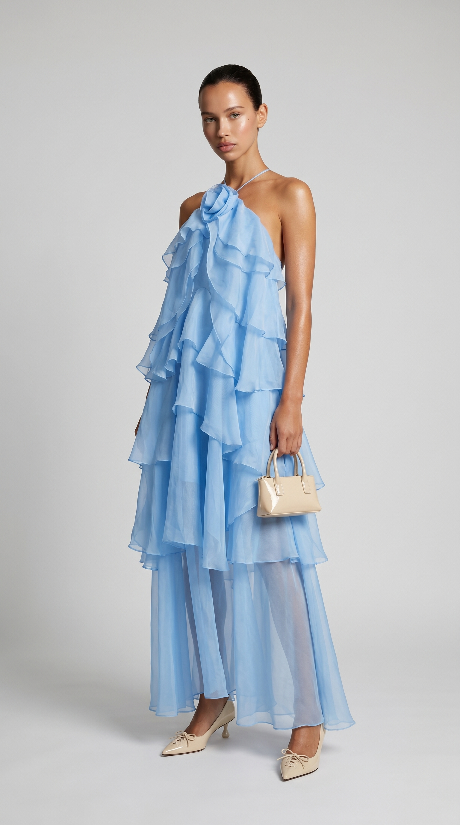 Elodie Tiered Ruffle Halter Maxi Dress