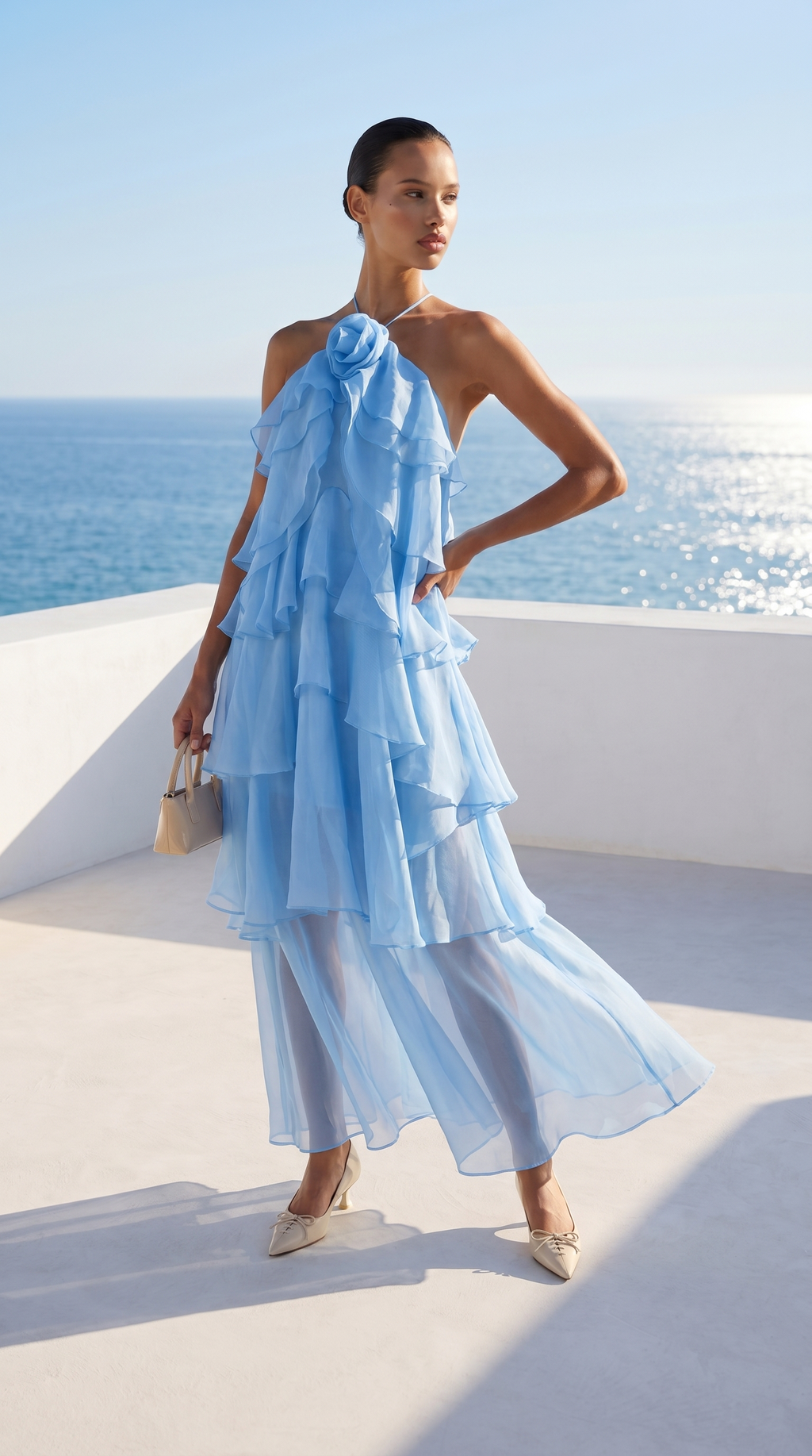 Elodie Tiered Ruffle Halter Maxi Dress