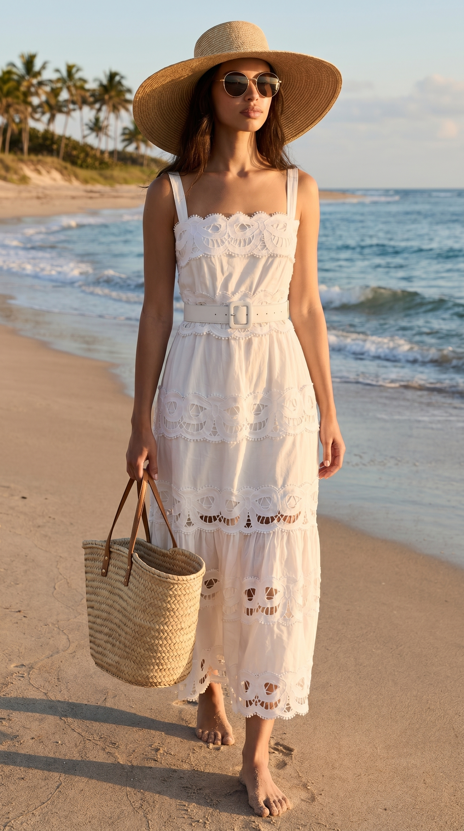 Raya Belted Eyelet Lace Maxi Dress
