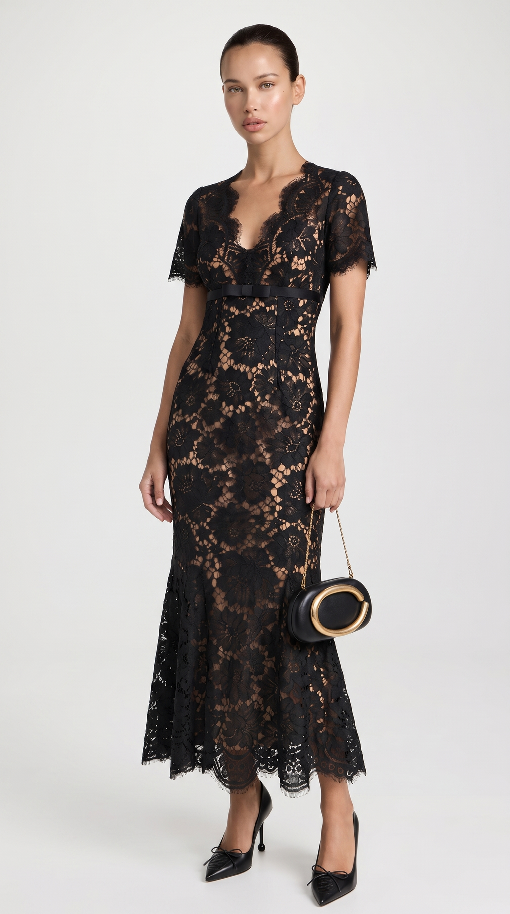 Wren Eyelash Lace Trumpet Midi Dress
