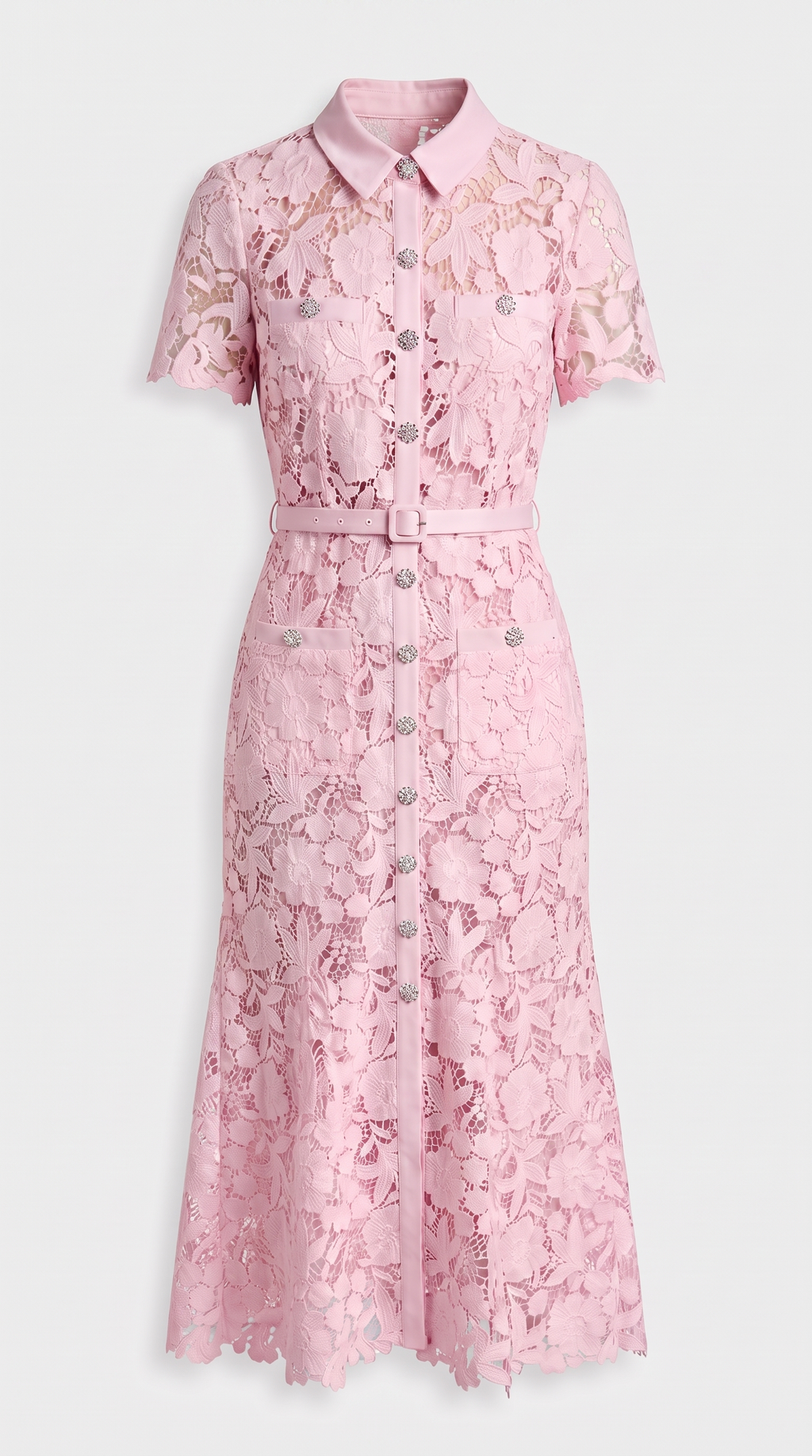 Mia Belted Floral Lace Midi Dress