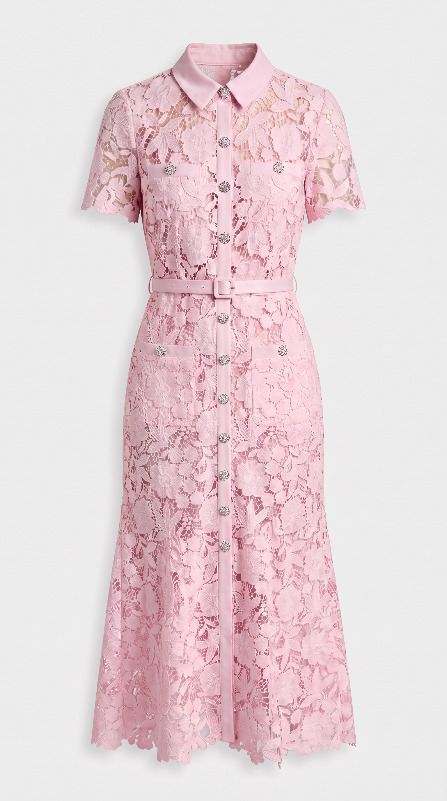 Mia Belted Floral Lace Midi Dress