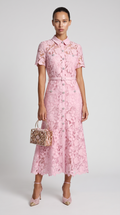 Mia Belted Floral Lace Midi Dress