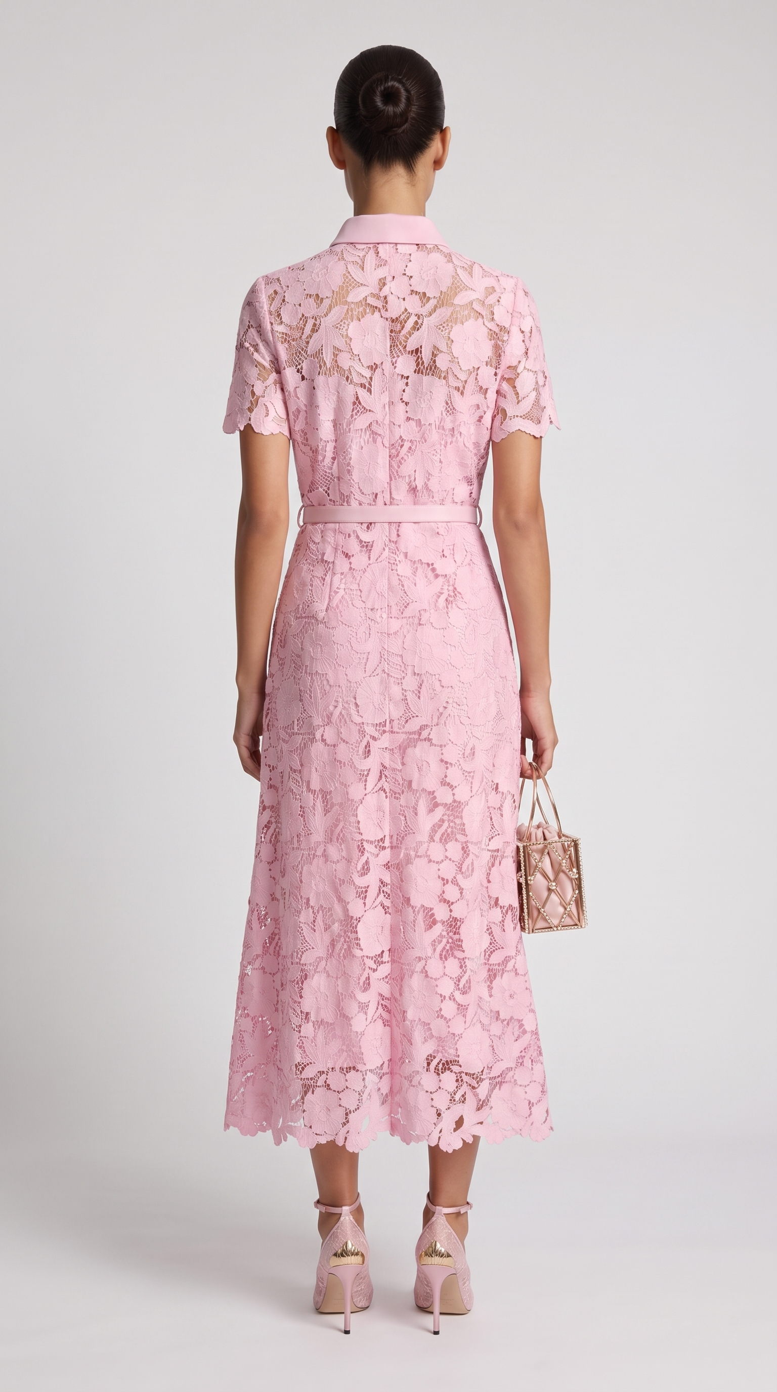 Mia Belted Floral Lace Midi Dress