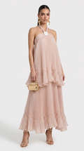 Maya Plissé Halter Maxi Gown