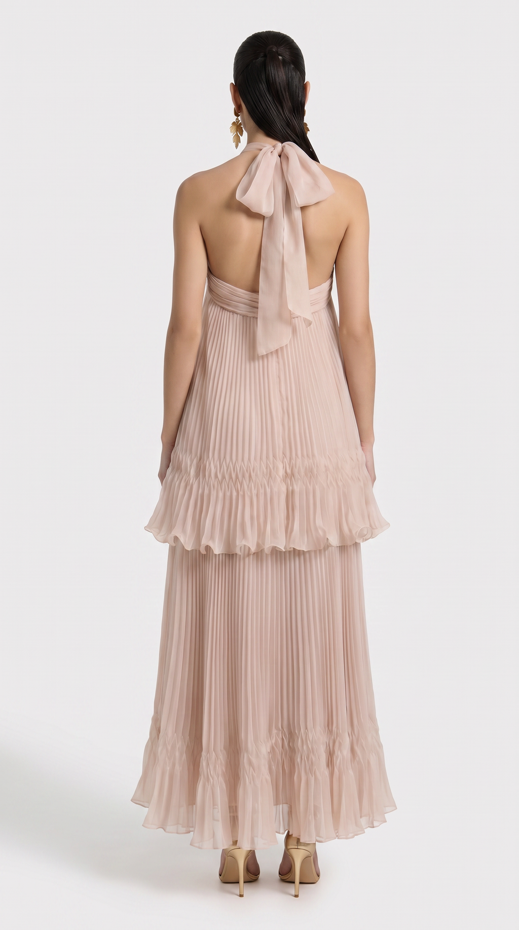 Mila Plissé Halter Maxi Gown