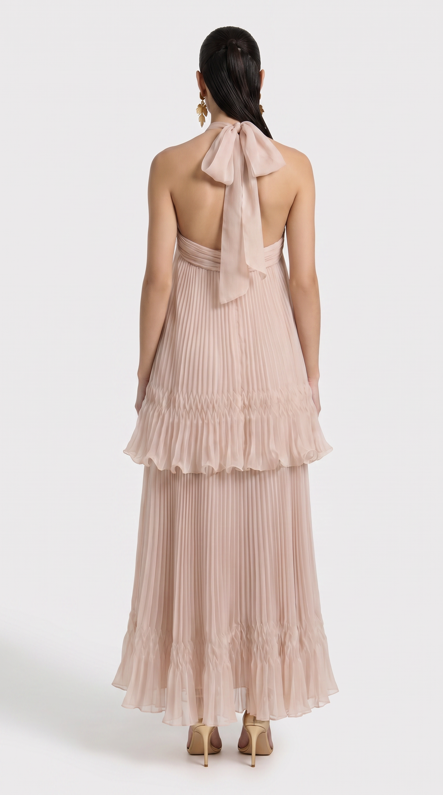 Mila Plissé Halter Maxi Gown