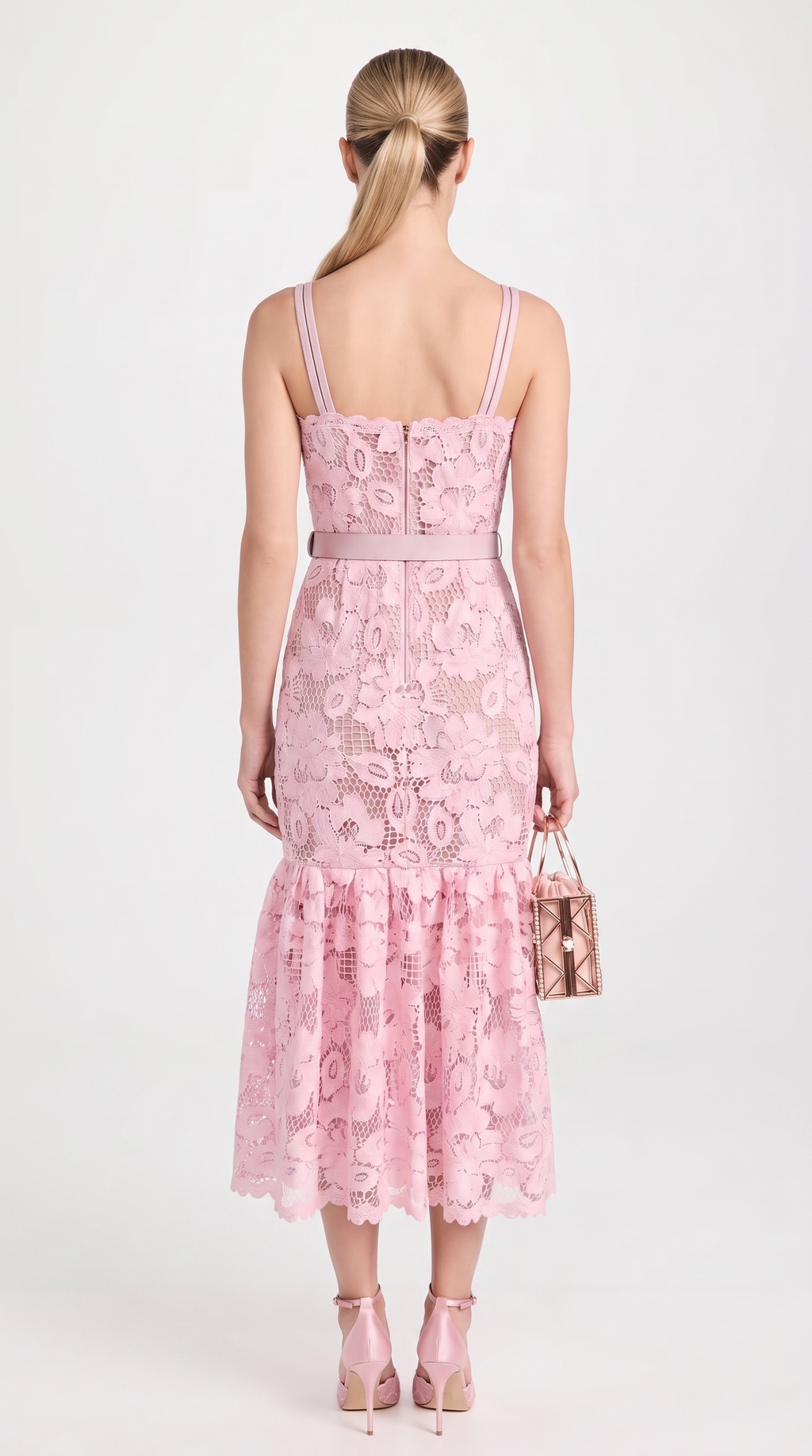 Zeli Belted Lace Flared Midi Dress