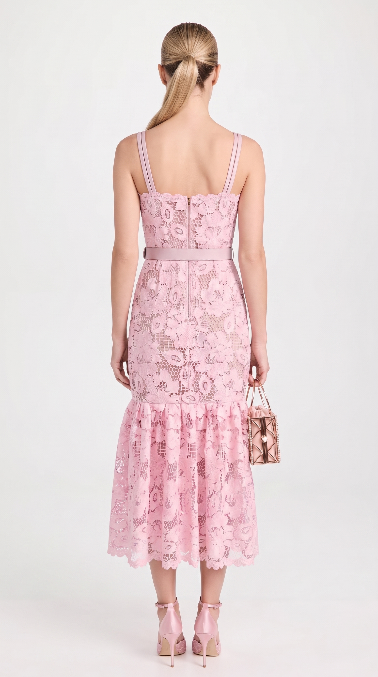 Zeli Belted Lace Flared Midi Dress