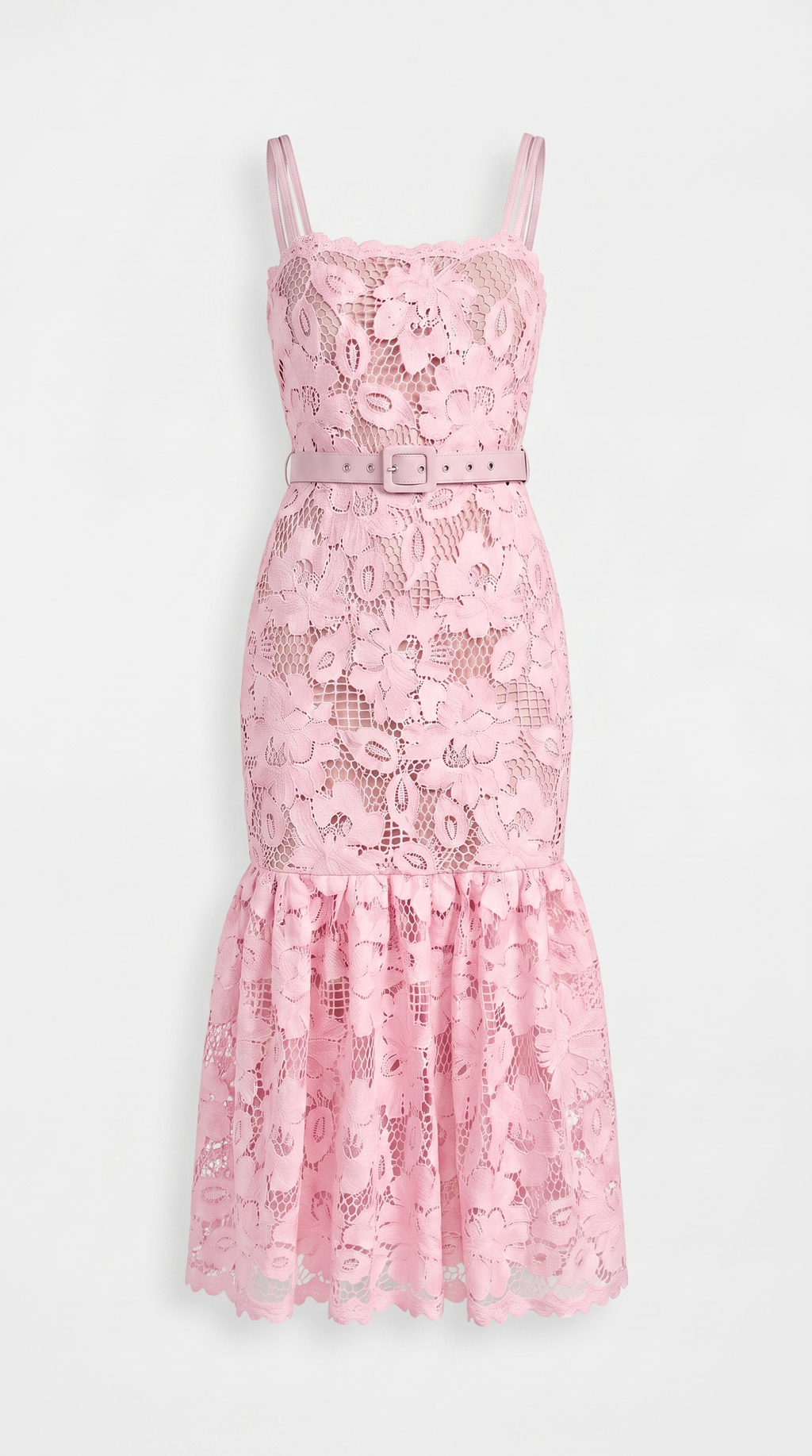 Zeli Belted Lace Flared Midi Dress