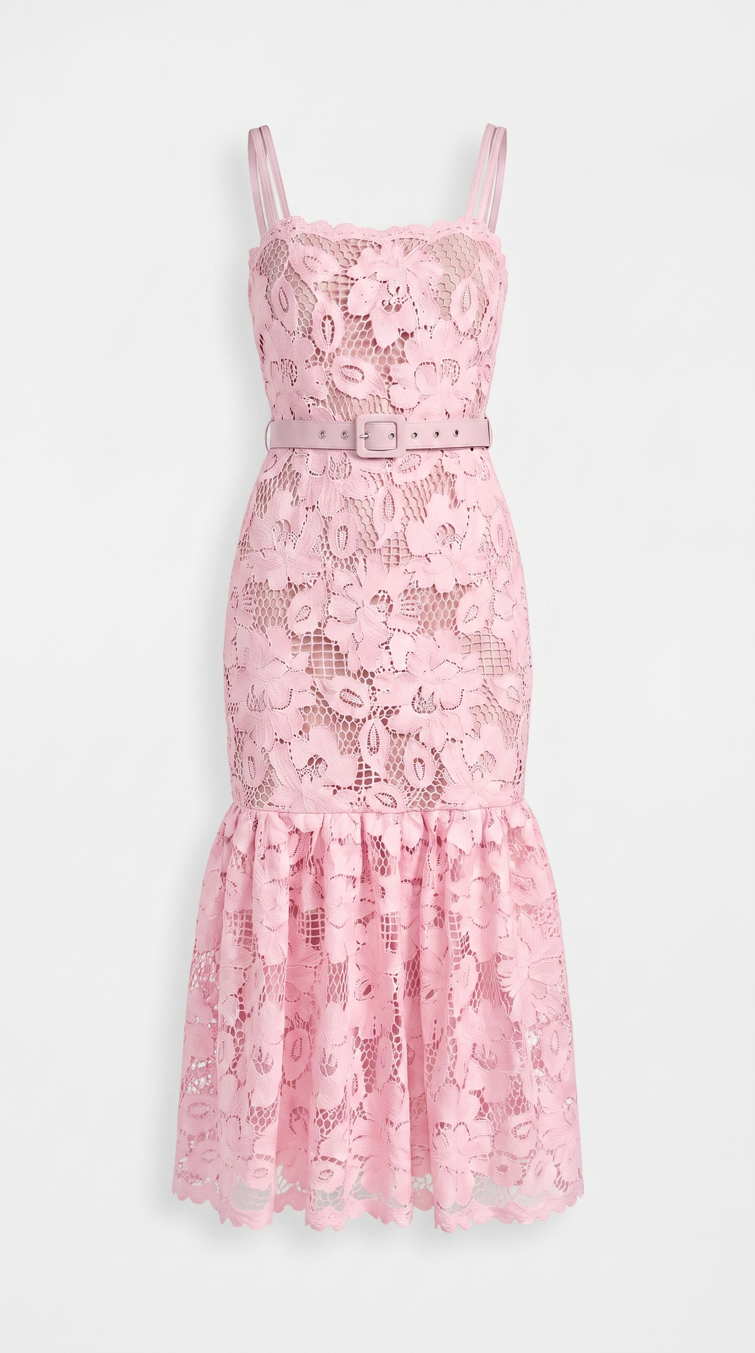 Zeli Belted Lace Flared Midi Dress