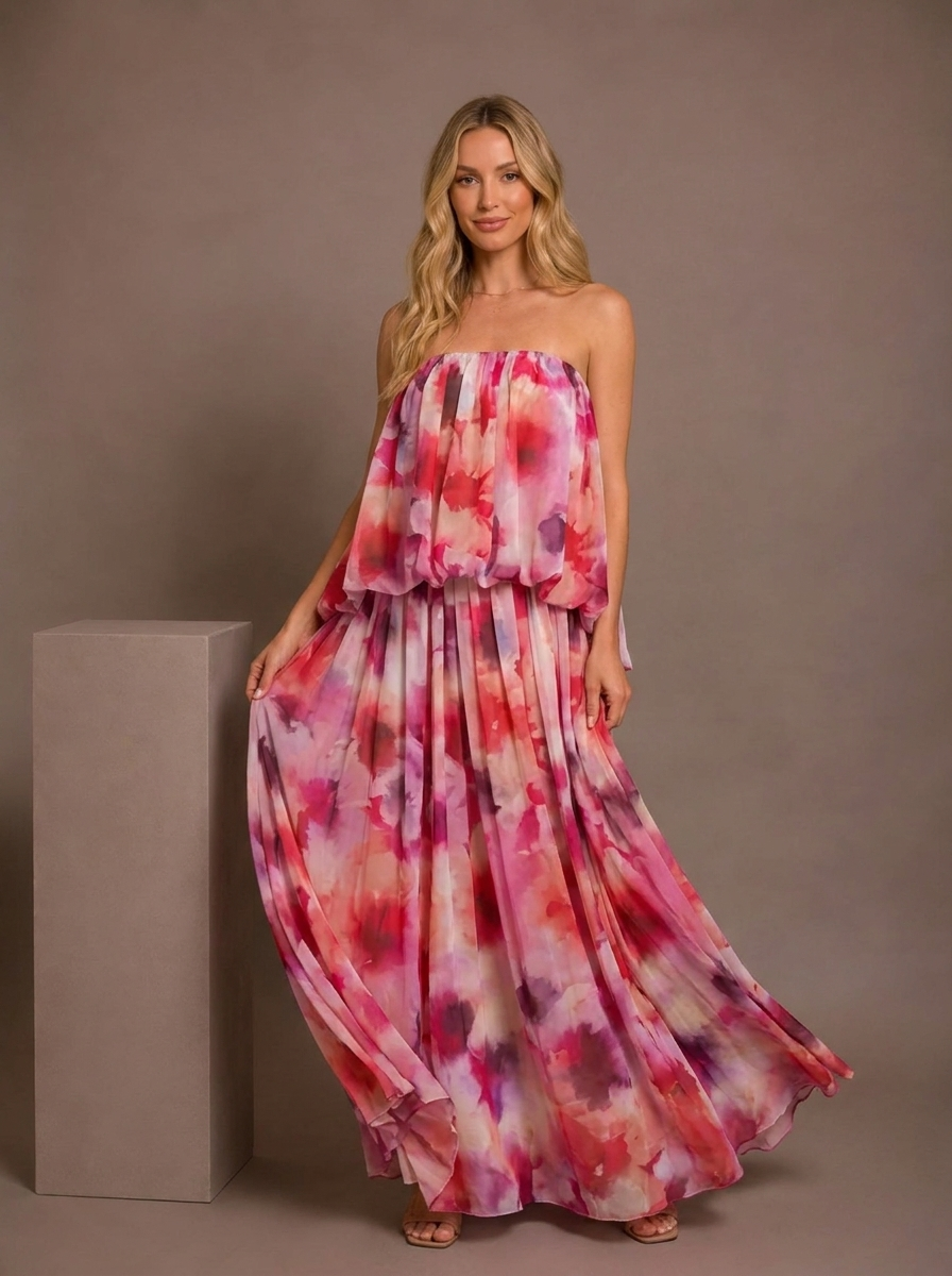 Ingrid Strapless Floral Print Maxi Dress