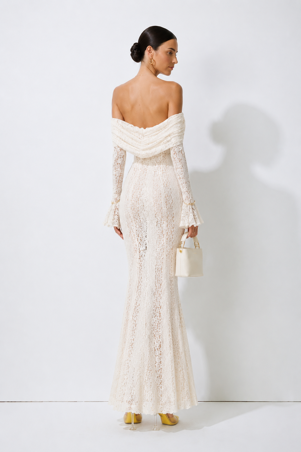 Ivory Crochet Bell Sleeve Maxi Dress