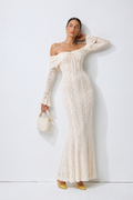 Ivory Crochet Bell Sleeve Maxi Dress