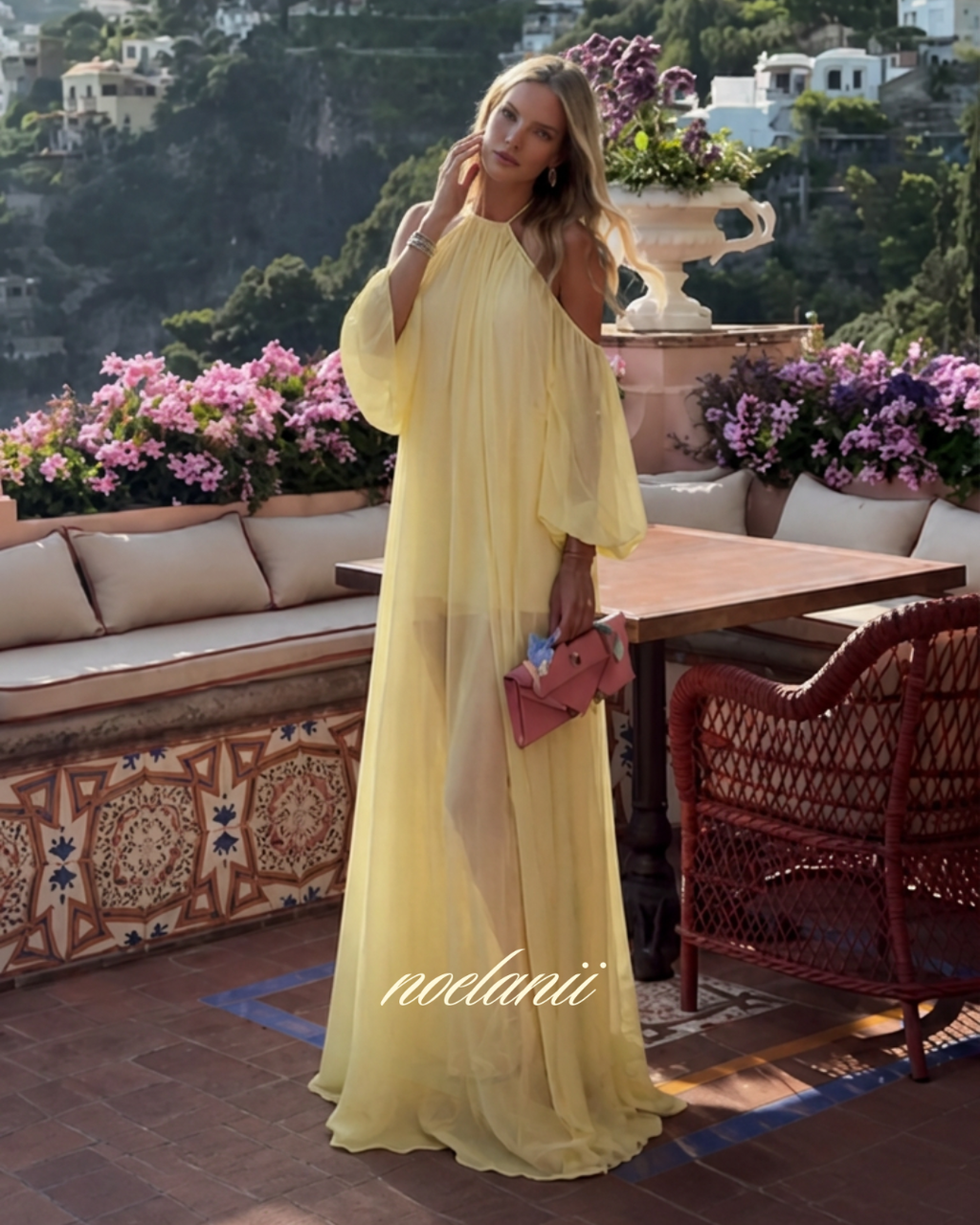 Mareline Bell Sleeve Open Back Maxi Dress