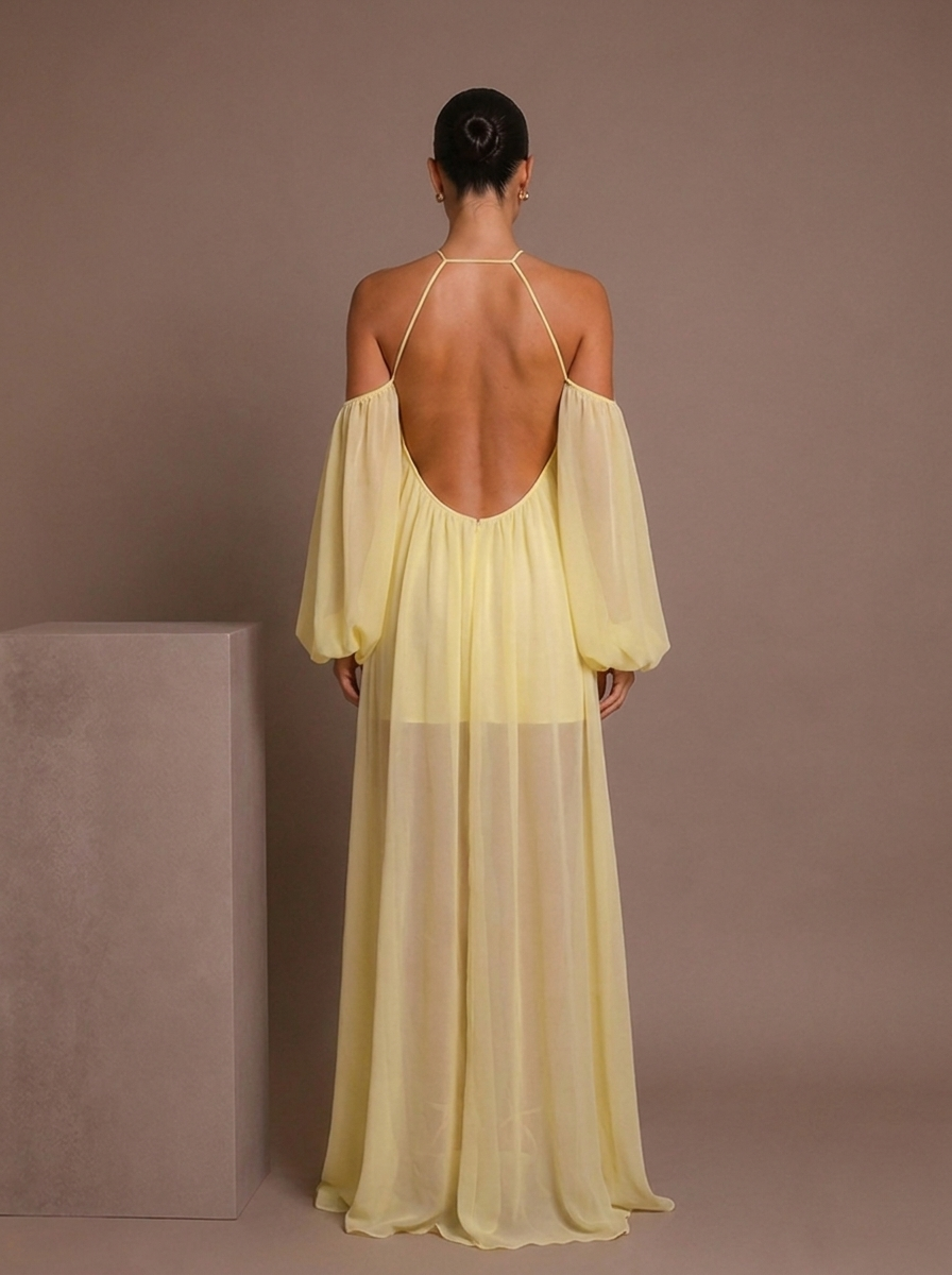 Mareline Bell Sleeve Open Back Maxi Dress
