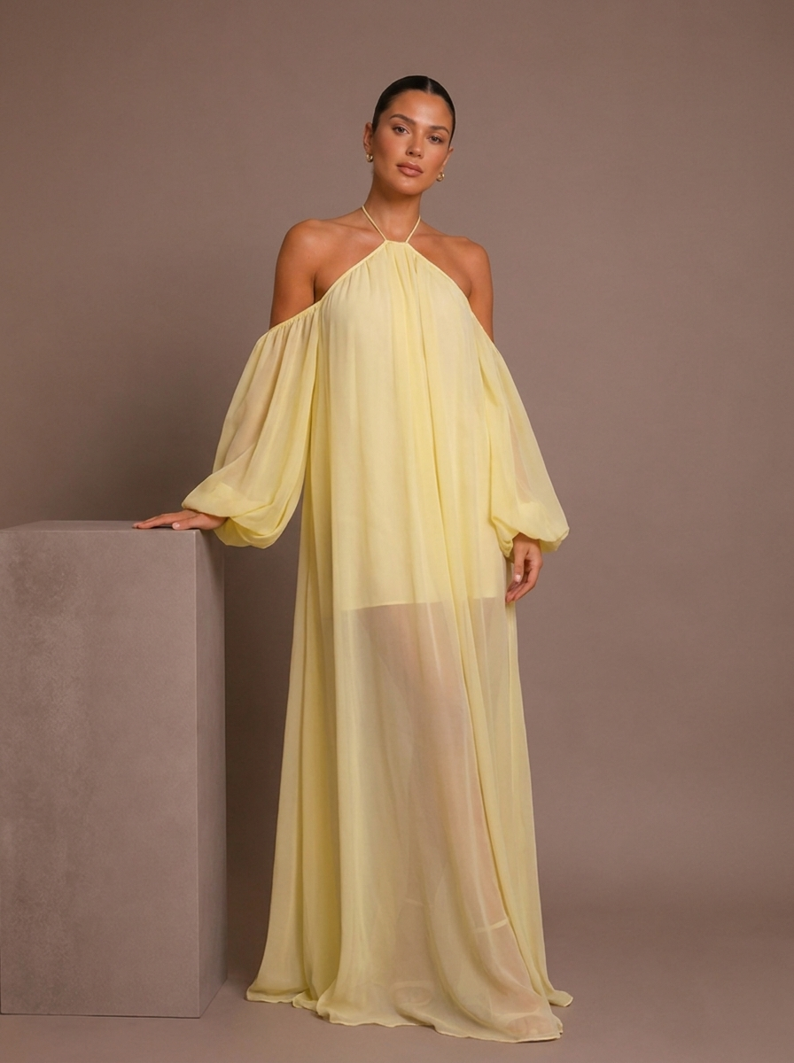 Mareline Bell Sleeve Open Back Maxi Dress