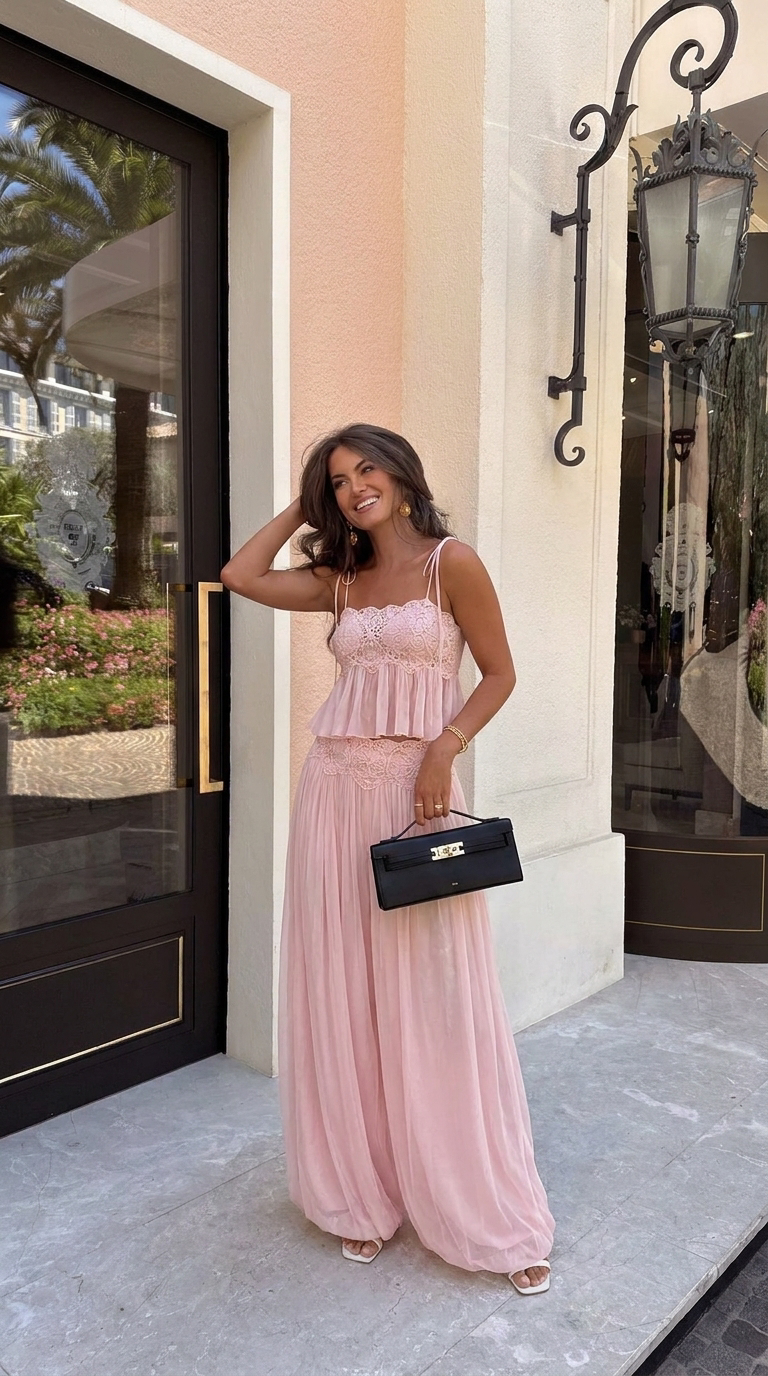 Marisela Blush Crochet Two-Piece Set