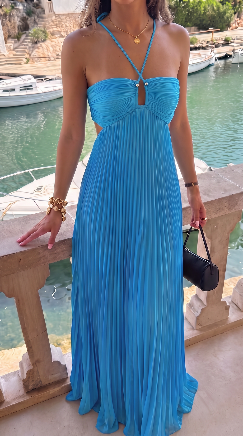 Mina Pleated Halter Maxi Dress