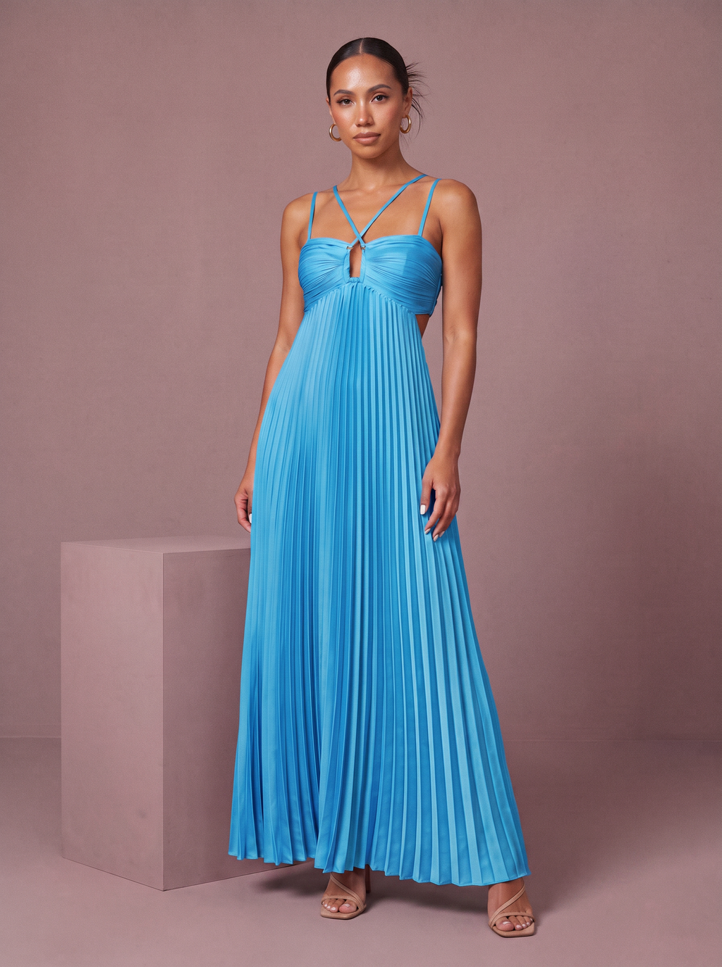 Mina Pleated Halter Maxi Dress