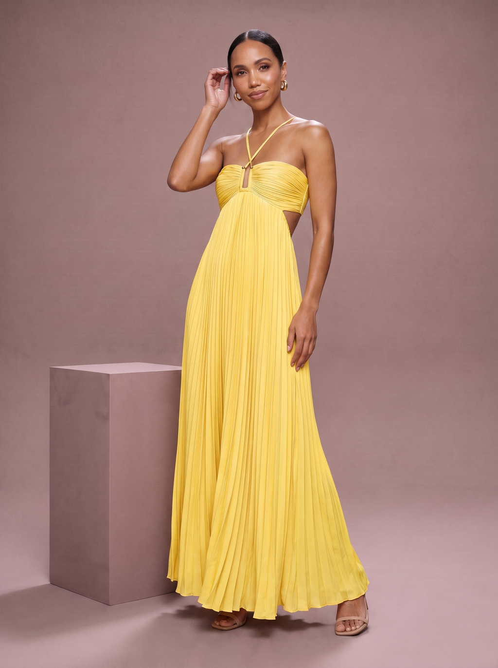 Mina Pleated Halter Maxi Dress