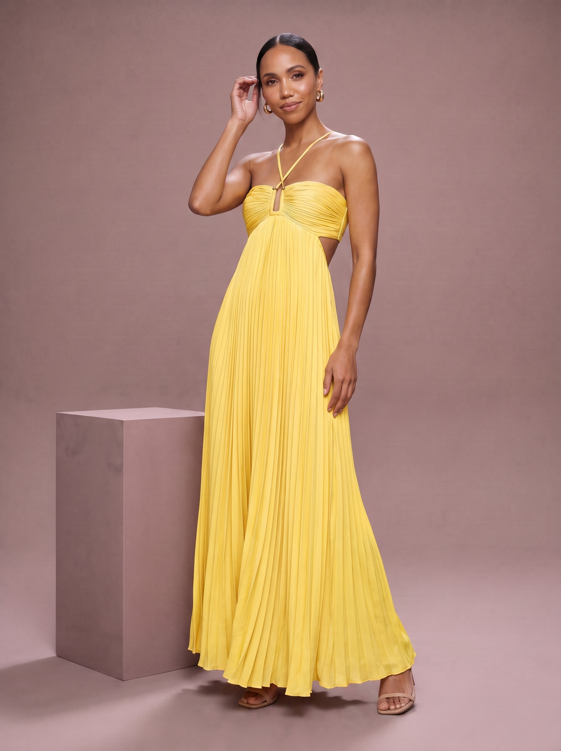 Mina Pleated Halter Maxi Dress