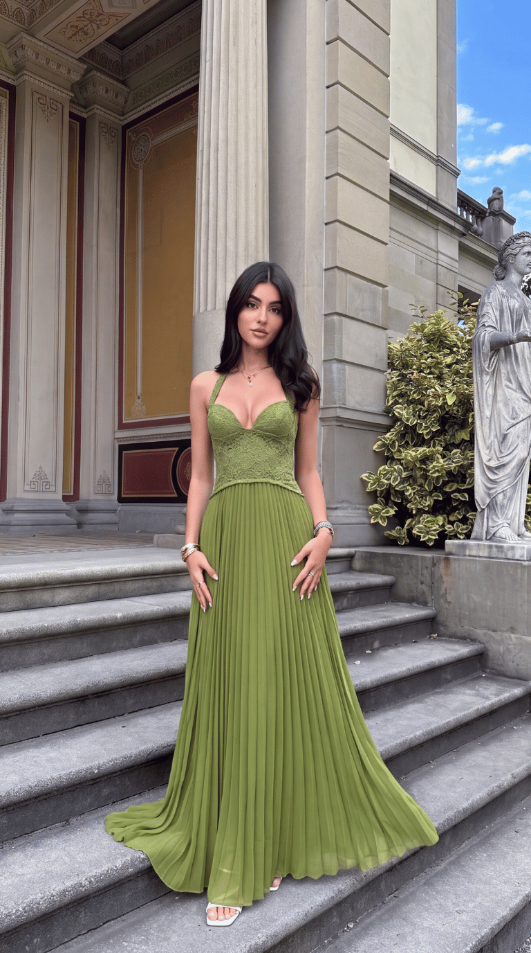 Sage Corset Halter Maxi Dress